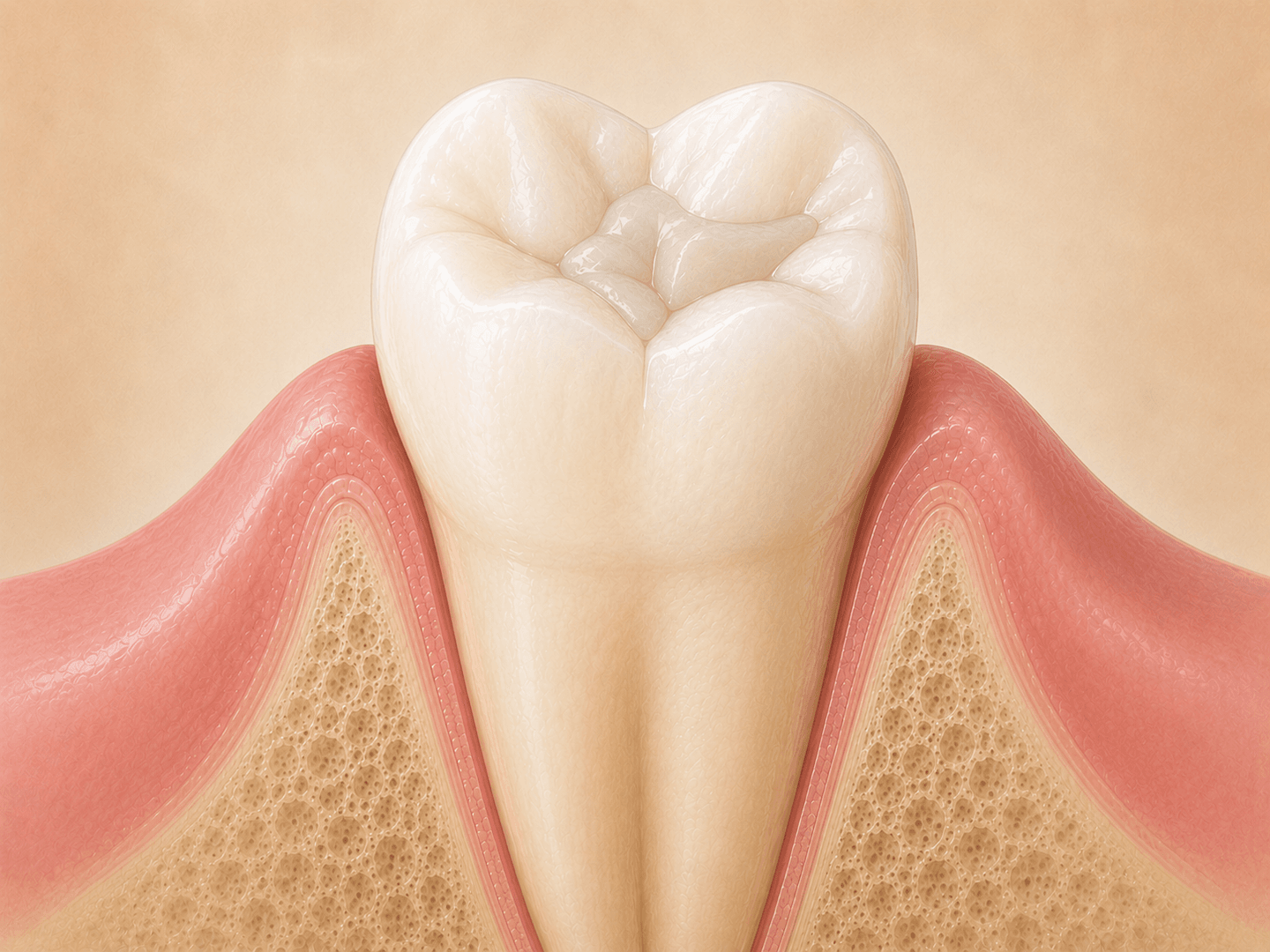 Editorial illustration of a posterior molar with a single-surface composite filling on the occlusal surface, shown in cross-section with the cured restoration visible
