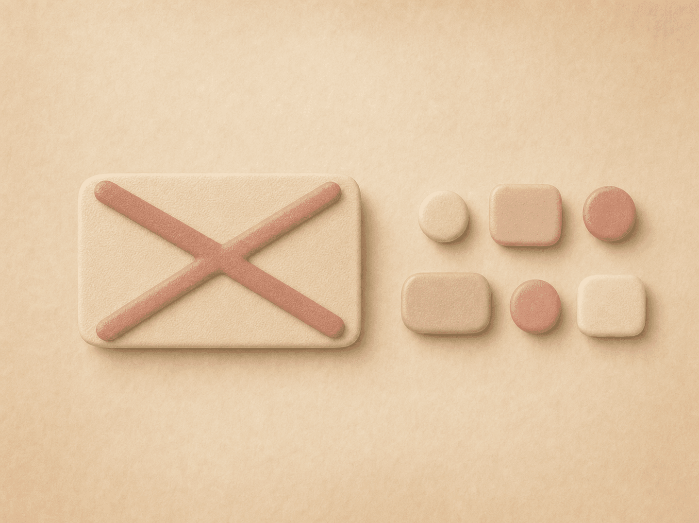 A code label crossed out and replaced by several smaller labels on a plain warm surface (retired non-intravenous conscious sedation code), warm muted tones